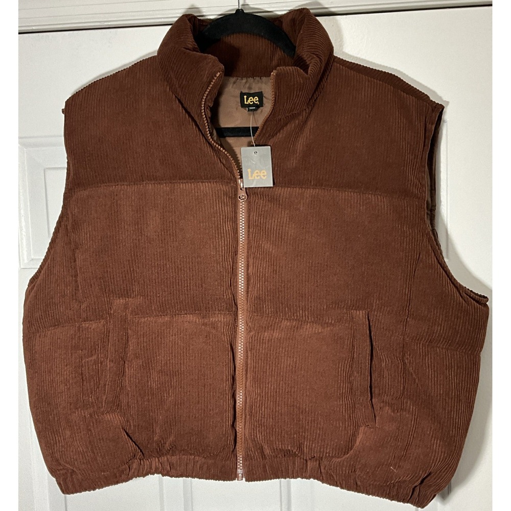 Lee Corduroy Brown/Coffee Puffer Vest Pockets Zip Up Jacket Women's Large